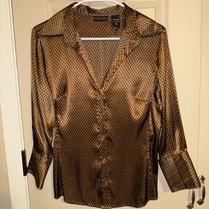 New York & Company Brown and Black Satin Blouse